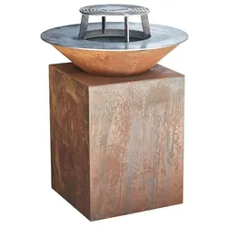 The Favilla Fuego Feuerschale mit Grillplatte & Plancha in Corten | Mit Grillring, Rostig