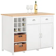 SoBuy Kücheninsel mit 2 Rattankörben Küchenschrank Sideboard Buffet KNL05-W