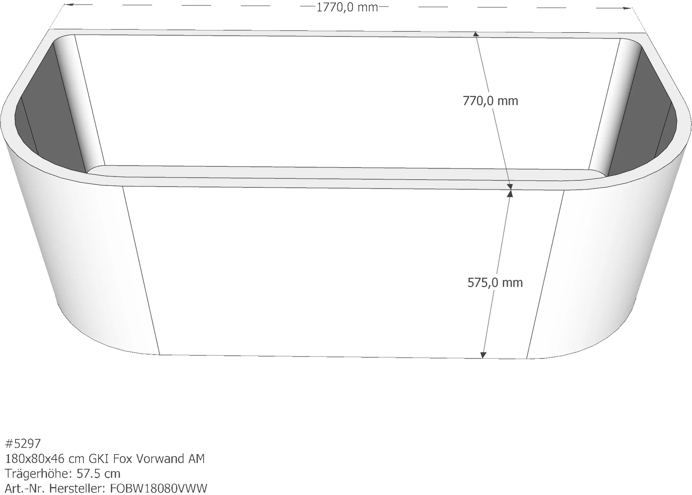 Duschwannenträger GKI Fox Vorwand 180x80x46 cm Vorwand 2xV-Kreis R400 AM