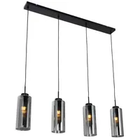 QAZQA Laura 4-flg. E27 60 cm rechteckig schwarz mit Rauchglas