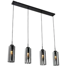 QAZQA Laura 4-flg. E27 60 cm rechteckig schwarz mit Rauchglas