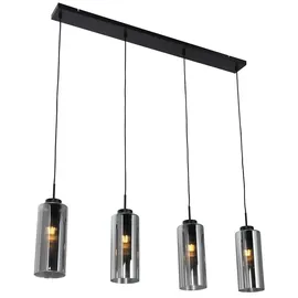 QAZQA Laura 4-flg. E27 60 cm rechteckig schwarz mit Rauchglas