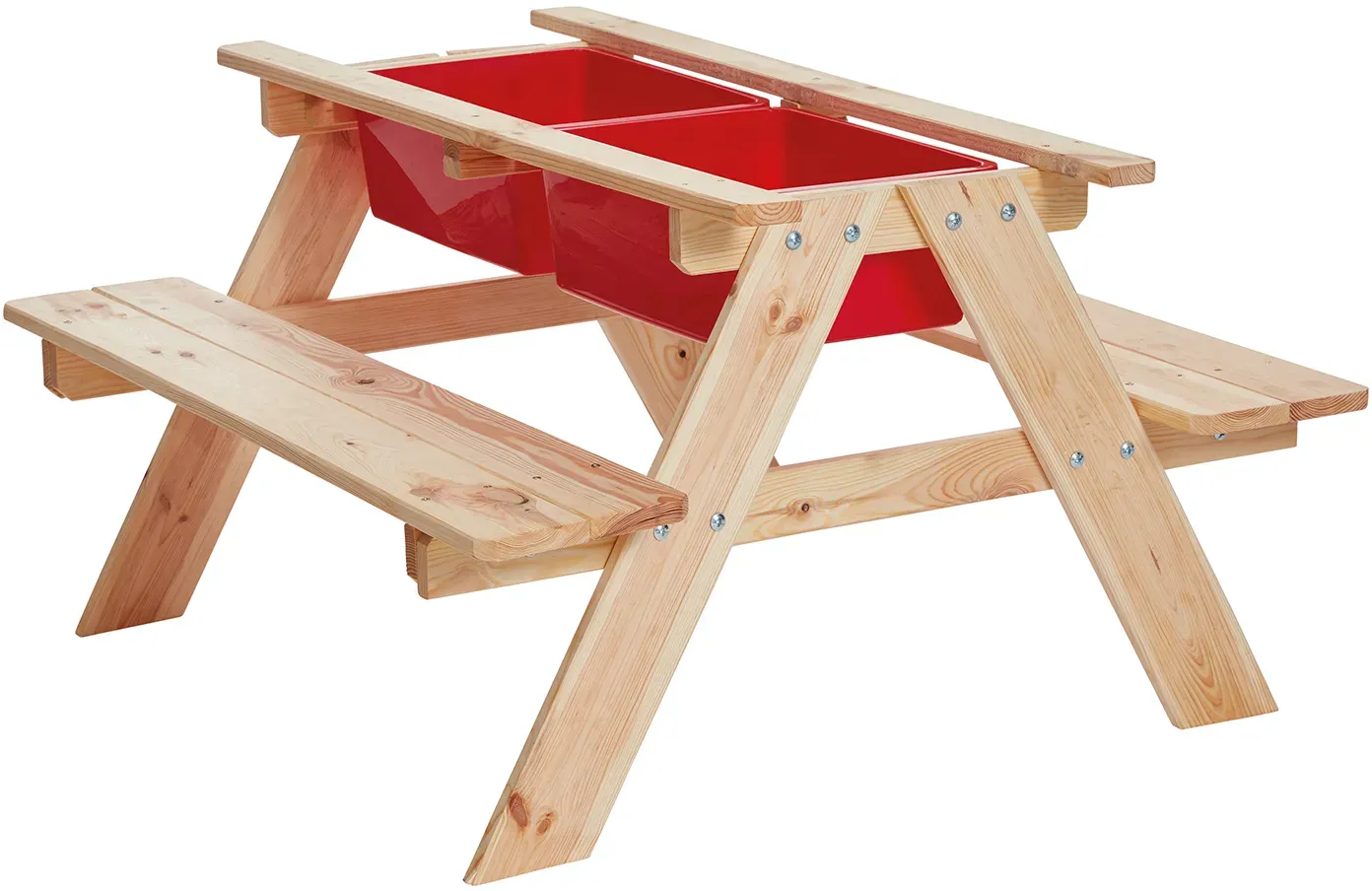 Sand- und Wasserspieltisch fcr Kinder 89x79x49 cm Beige/Braun/Rot Kunststoff - Happy People - 2 Schalen, stabil ffcr 3-7 Jahre