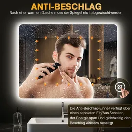 pesenxan Badspiegel mit Beleuchtung LED Spiegel Bad mit 3 Lichtfarben, Dimmbar, Speicherfunktion, IP44 Wasse... - Silber