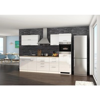 Held Möbel Küchenzeile Mailand 290 cm Weiß Hochglanz-Weiß Matt ohne E-Geräte
