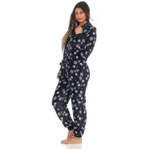 normann NORMANN-Wäschefabrik Wunderschöner Damen Jumpsuit, Overall mit Kapuze im winterlichen Design - 291 267 97 951, Farbe:Marine, Größe2:40/42 - 40-42