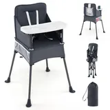 COSTWAY Hochstuhl Baby klappbar, Kinderhochstuhl mit verstellbarem Tablett, Aufbewahrungstasche & Sicherheitsgurt, Babystuhl mit Tragetasche, Babyhochstuhl für Babys von 6-36 Monaten