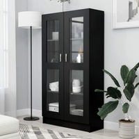 JUNZAI Vitrinenschrank, Vitrine, Wandschrank, Schrank Regal, Glasregal, Glasvitrine Stehend, Eckvitrine, Manga Regal, Schwarz 82,5x30,5x150 cm Spanplatte