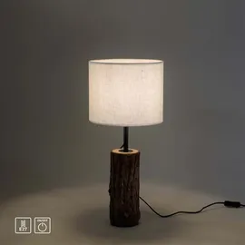 just light. Tischleuchte Beistelllampe Tischlampe Schlafzimmerlampe Holzdekor Stoff H 58 cm