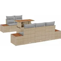 Garten-Sofa-Set mit Speicher 6 pcs Beige Poly Rattan - Beige