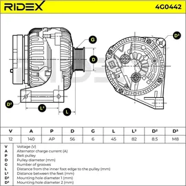 RIDEX 4G0442 Generator Generator-Ladestrom: 140A 12V