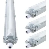 proventa IP65 LED-Feuchtraumleuchte 120cm mit 18W LED-Röhre 2.160 Lumen Klappdeckel Steckklemme Kabeleinführung bis NYM-J 3x2,5mm2 - Sparset 4x