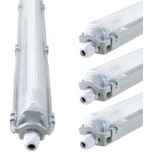 proventa IP65 LED-Feuchtraumleuchte 120cm mit 18W LED-Röhre 2.160 Lumen Klappdeckel Steckklemme Kabeleinführung bis NYM-J 3x2,5mm2 - Sparset 4x