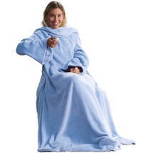 CELINATEX TV-Decke mit Ärmeln und Fußtasche Flauschige Kuscheldecke 150 x 180 cm hell blau Mikrofaser Fleece Soft Oeko-TEX