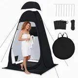 Pop Up Duschzelt Camping anngrowy Toilettenzelt mit Regenschutz und Fenstern, UV50+ Tragbares Umkleidezelt Privatsphäre Toilette Umkleidekabine, Sichtschutz Zelt für Outdoor Wandern Strand -Schwarz