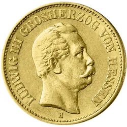 Die letzte 20-Mark-Goldmünze mit Prägebuchstabe H für Darmstadt