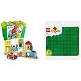 LEGO 10914 DUPLO Deluxe Steinebox, Lernspielzeug & 10980 DUPLO Bauplatte in Grün, Grundplatte für DUPLO Sets, Konstruktionsspielzeug für Kleinkinder, Mädchen und Jungen