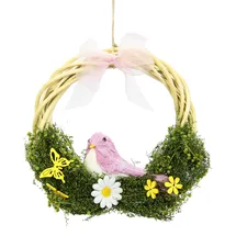 I.GE.A. Kunstkranz I.GE.A. "Mit Blüten, Vogel und Schleife", rosa, B:20cm H:20cm L:5cm, Kunstpflanzen, aus Rattan, Türkranz