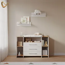 livinity® Wickelkommode Torino Weiß/Goldkraft Eiche mit 3 Schubladen
