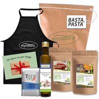 Mynatura Basta Pasta Set -Nudel Gewürz getrocknete Tomate Knoblauch Öl