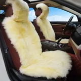 Big Ant Premium Lammfell Sitzbezug Auto, Universal Auto Vordersitz Sitzauflage aus Kunstfell, Sitzauflagen im Winter, Sitzschoner Lammfell, Schonbezug Fell - Beige (1 Stück)