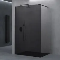 doporro Luxus Duschwand für Dusche Duschabtrennung 140x200cm Schwarz Walk-In Dusche 10mm ESG-Sicherheitsglas vollgrau inkl. Nanobeschichtung Bremen02VG