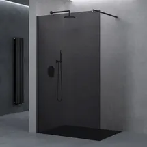 doporro Luxus Duschwand für Dusche Duschabtrennung 140x200cm Schwarz Walk-In Dusche 10mm ESG-Sicherheitsglas vollgrau inkl. Nanobeschichtung Bremen02VG
