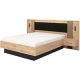 INOSIGN Bettgestell INOSIGN "Ascalon, Liegefläche 160x200cm, gepolstertes Kopfteil", braun (artisan eiche, schwarz), B:268cm H:115,5cm L:208,5cm, 92%PES, 8%NY, Betten, Bettgestell, Bettanlage mit 2 Wandpaneelen inkl.Nachttische, 3D-Look durch Lamellen