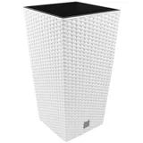 Prosperplast Blumenkübel ca. 7 L Rattan Optik inkl. Einsatz Weiss Kunststoff Rattan Eckig h-325 mm