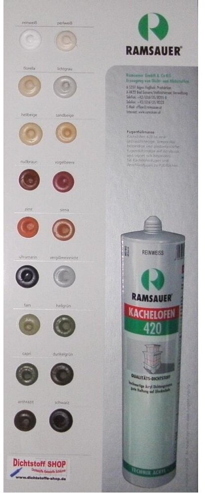 Ramsauer 420 Kachelofen Acryl Dichtstoff Dichtstoff Farbkarte-Tupfenkarte