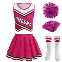 Lito Angels Cheerleader Kostüm Kleid Outfit Verkleidung mit pompons und Socken für Kinder Mädchen, Alter 5-6 Jahre Größe 116, Knallpinkes Zweiteiliges Set