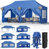 Faltpavillon 3x6 Pavillon Wasserdicht Stabil, Faltbar Gartenzelt 3x6 mit 6 Seitenwänden,UV Schutz 50+ Partyzelt con 12 Erdhaken 6 Seile und 6 Sandsäcke,Gartenpavillon für Markt,Hochzeiten,Freien, Blau