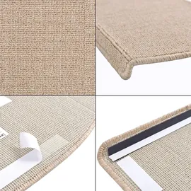 [en.casa] Stufenmatte 15er Set Halbrund 65 x 24 cm Treppenmatte Treppenschoner Treppenschutz Selbstklebend Beige