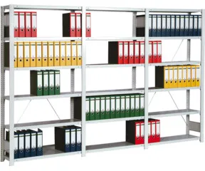 Regalwerk Standard Büroregal, Grundfeld lichtgrau RAL 7035, 6 Stahlfachböden, Fachlast 150 kg, BxTxH 1285x600x2000 mm