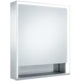 Keuco Royal Lumos Aufputz-Spiegelschrank 65 x 73,5 cm mit LED-Beleuchtung und Spiegelheizung, Türanschlag rechts, Badmöbel, silber eloxiert