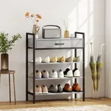 Schuhregal Aus Metall In Grau Mit 3 Ablagen, 1 Schublade Und Oberer Ablagefläche 70 X 30 X 87,6 Cm