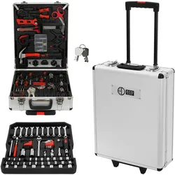 180 tlg Alu Werkzeugkoffer Werkzeugbox Werkzeugkiste Abschließbar Trolley Silber