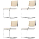 Thonet - S 32 V Stuhl, Chrom / Buche weiß lasiert (TP 200) / Rohrgeflecht mit Kunststoffstützgewebe (4er-Set)