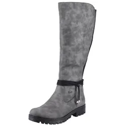Winterstiefel RIEKER, Damen, Gr. 39, Normalschaft, grau, Lederimitat, elegant, Schuhe Reißverschluss Winterstiefel, Langschaftstiefel, Stretch, Reißverschluss, mit Warmfutter