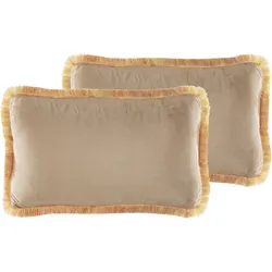Dekokissen 2er Set POTHOS Samtstoff 30 x 50 cm Beige Ohne Muster