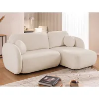 s-style möbel Ecksofa Candy mit Schlaffunktion Hellbeige Bouclé-Stoff - Ottomane rechts