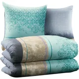 Erwin Müller Flanell-Bettwäsche4-tlg. Sparpaket 4-teilig in mint-silber Größe 80x80 cm | Gr.: 155 x 200 - samtweich, temperaturausgleichend, mit praktischem Reißverschluss