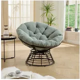 CHICFURN Loungesessel Papasan-Sessel in Rattan-Optik, 360° drehbar mit Polster (Packung, 1-St., Für Wohn-, Schlaf- und Lesezimmer sowie Innen- & Außenbereich), Braunes Gestell mit hellgrünem Polster grün