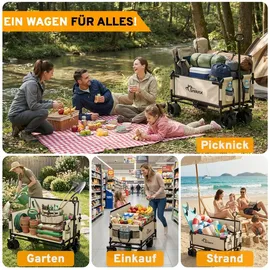 SAMAX Bollerwagen Faltbar 2in1 mit Bank beige