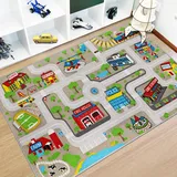 Capslpad Kinder Teppich Spielteppich für Kinder Stadt 100x160cm Rutschfest Kinderteppich Spielmatte Maschinenwaschbar Kurzflor Pädagogischer Spielteppich für Kinderzimmer Spielzimmer Dekor, Wüstengelb