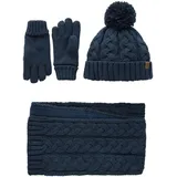 NEXT Jungen 3-teiliges Set mit Mütze, Handschuhen und Schal Navy Blue Cable Knit 110-116 - 110
