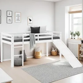 Homestyle4u Hochbett Weiß Holz, Kiefer, 90x200 cm, Kinder- & Jugendzimmer, Kindermöbel, Kinderbetten, Hochbetten