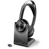 Poly Voyager Focus 2 UC schnurloses Headset mit Mikrofon und Ladestation – Active Noise Cancelling (ANC) – Verbindung mit PC/Mac/Mobiltelefon über Bluetooth – Kompatibel mit Teams, Zoom und anderen