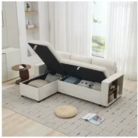 Merax Ecksofa L-förmiges Sofa, Chenille Dreisitzer Couch, links/rechts montierbar, 202 x 136 x 85 cm 1 Teile, Schlafsofa Sofa mit Armlehnenregale, Staufächern & Stauraum beige