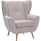 exxpo - sofa fashion Sessel EXXPO - SOFA FASHION "ALVESTA, Ohrensessel, Loungesessel mit hohem Sitzkomfort", beige, B:90cm H:102cm T:90cm, Sessel, Sessel, gemütliche Rückenlehne, mit Knopfheftung und hohen Holzfüßen, in Cord